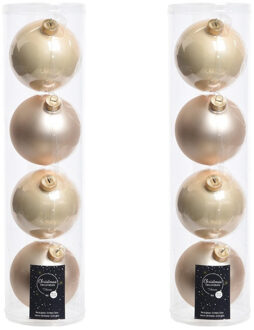 Decoris 8x Licht parel/champagne glazen kerstballen 10 cm glans en mat - Kerstbal Champagnekleurig