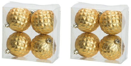 Decoris 8x Luxe gouden kunststof kerstballen 8 cm - Onbreekbare plastic kerstballen - Kerstboomversiering goud