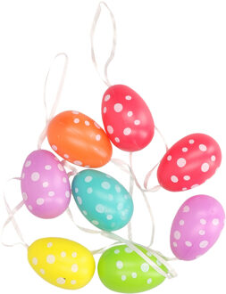 Decoris 8x Pasen/Paas decoratie paaseieren gekleurd met stippen 5 cm Multi