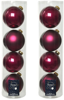 Decoris 8x stuks glazen kerstballen framboos roze (magnolia) 10 cm mat/glans - Kerstbal