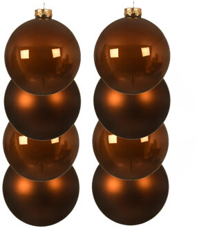 Decoris 8x stuks glazen kerstballen kaneel bruin 10 cm mat/glans