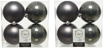 Decoris 8x stuks kunststof kerstballen antraciet (warm grey) 10 cm glans/mat - Kerstbal Grijs