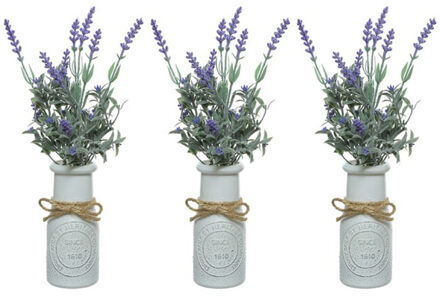 Decoris 8x stuks paarse Lavendula/lavendel kunstplant 32 cm in witte pot