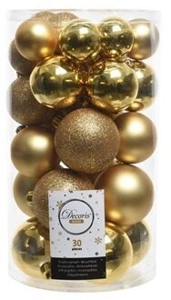 Decoris 90x Gouden kerstballen 4 - 5 - 6 cm kunststof mat/glans/glitter - Kerstbal Goudkleurig