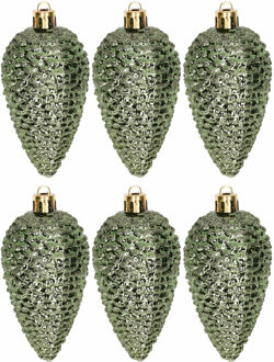 Decoris Ambiance Christmas kerstballen dennenappelvorm glitter groen - Kersthangers