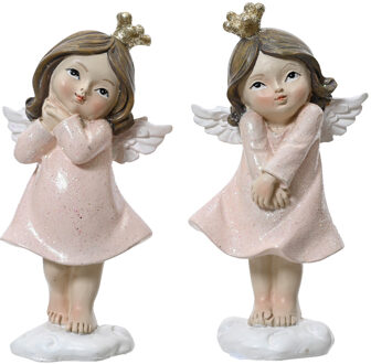 Decoris Beeld Engel polyresin roze 10,5cm