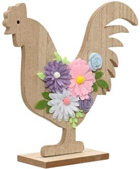 Decoris Beeld Haan met bloemen mdf h20cm bruin
