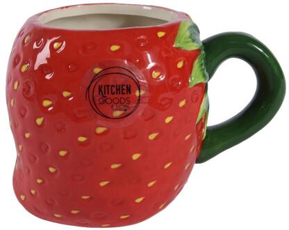 Decoris Beker Aardbei 14x9,5x10cm aardewerk rood