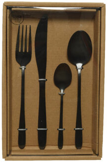 Decoris Besteksets/bestek set 16-delig zwart voor 4 personen