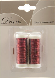 Decoris Binddraad/wikkeldraad - 2x rolletjes - rood - 30 m x 0,3 mm - hobbydraad/bloemendraad