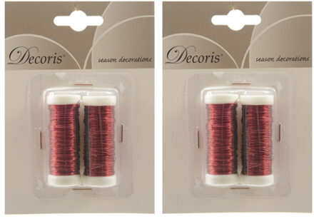 Decoris Binddraad/wikkeldraad - 2x rolletjes - rood - 30 m x 0,3 mm - hobbydraad/bloemendraad