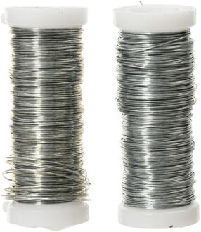 Decoris Binddraad/wikkeldraad - 2x rolletjes - zilver - 30 m x 0,3 mm - hobbydraad/bloemendraad