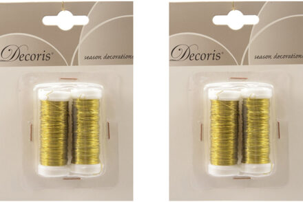 Decoris Binddraad/wikkeldraad - 4x rolletjes - goud - 30 m x 0,3 mm - hobbydraad/bloemendraad
