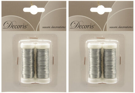 Decoris Binddraad/wikkeldraad - 4x rolletjes - zilver - 30 m x 0,3 mm - hobbydraad/bloemendraad
