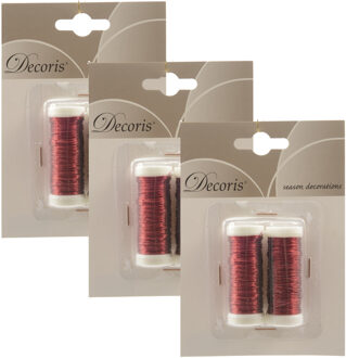 Decoris Binddraad/wikkeldraad - 6x rolletjes - rood - 30 m x 0,3 mm - hobbydraad/bloemendraad