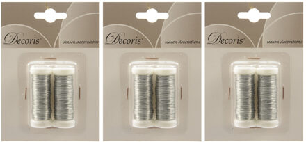 Decoris Binddraad/wikkeldraad - 6x rolletjes - zilver - 30 m x 0,3 mm - hobbydraad/bloemendraad