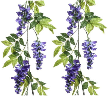 Decoris Blauwe regen/wisteria kunsttak kunstplanten slinger - 2x - 150 cm