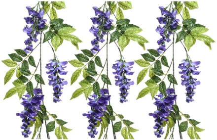 Decoris Blauwe regen/wisteria kunsttak kunstplanten slinger - 3x - 150 cm