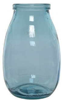 Decoris Blauwe vazen/bloemenvazen van gerecycled glas 18 x 28 cm