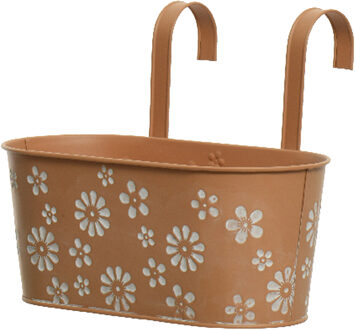 Decoris Bloembak ophangbaar - zink - 32 x 16 cm - terra bruin - bloemen relief