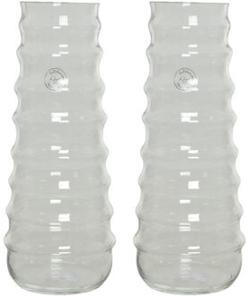 Decoris Bloemenvaas handgemaakt - Set van 2x stuks - glas - 15 x 35 cm - vazen transparant - boeketvaas