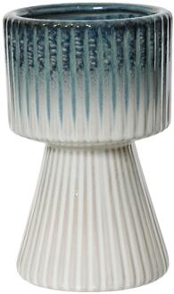 Decoris Bloempot keramiek Ø12x19.5cm blauw/wit