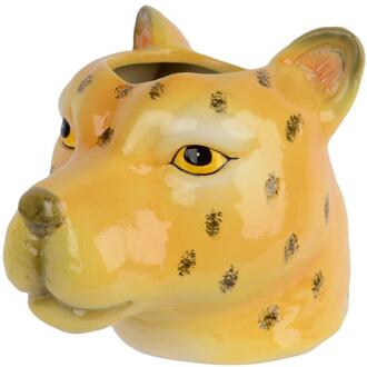 Decoris Bloempot Luipaard porselein 10x13x10,8cm geel