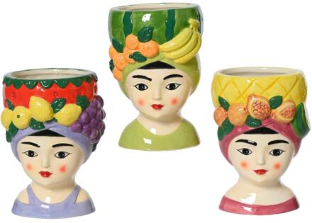 Decoris Bloempot Vrouw met fruit 8,5x8,5x13,5cm verschillende