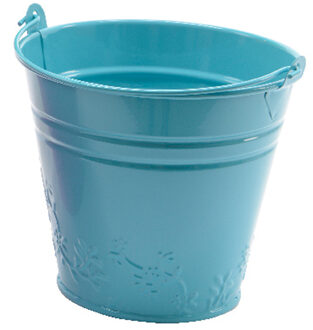 Decoris Bloempotje/plantenpotje bloemen relief - zink - D11 x H11 cm - blauw