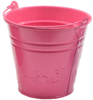 Decoris Bloempotje/plantenpotje bloemen relief - zink - D11 x H11 cm - fuchsia roze