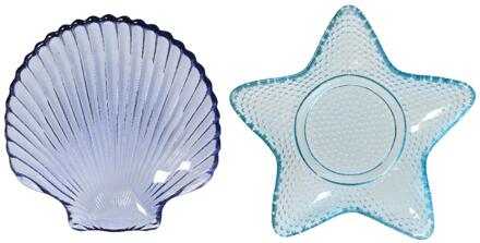 Decoris Bord glas Ø14cm schelp of ster blauw