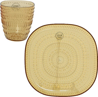 Decoris Camping serviesset - 12-delig - geel - kunststof - 6 personen