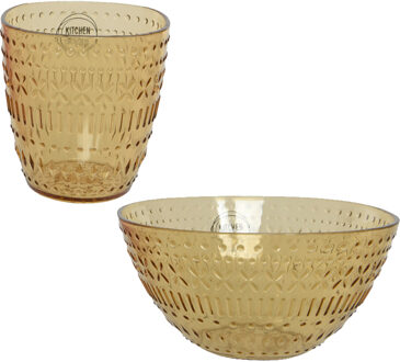 Decoris Camping serviesset - 12-delig - geel - kunststof - 6 personen