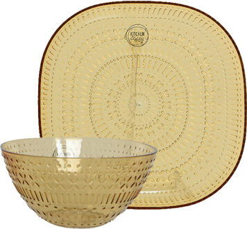 Decoris Camping serviesset - 12-delig - geel - kunststof - 6 personen