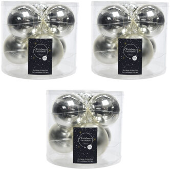 Decoris Christmas Silver Glass - 18x kerstballen - zilver - glans en mat - 8 cm