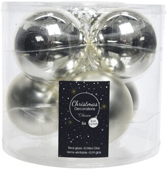 Decoris Christmas Silver Glass - 6x kerstballen - zilver - glans en mat - 8 cm