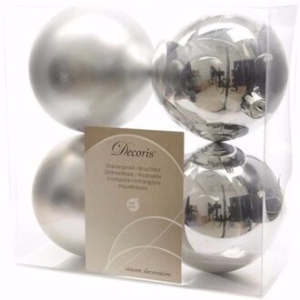 Decoris Christmas Silver kerstboom decoratie kerstballen 10 cm zilver 4 stuks - Kerstbal Zilverkleurig