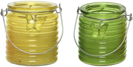 Decoris Citronella kaars - 2x - in windlicht - geel en groen - 20 branduren - citrusgeur