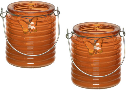 Decoris Citronella kaars - 2x - in windlicht - oranje - 20 branduren - citrusgeur