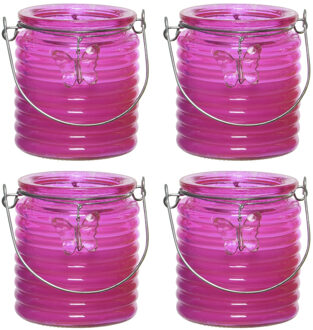 Decoris Citronella kaars - 8x - in windlicht - roze - 20 branduren - citrusgeur