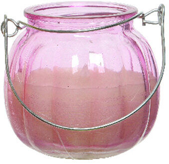 Decoris Citronella kaars - glas - roze - 15 branduren - D8 x H8 cm - geurkaarsen