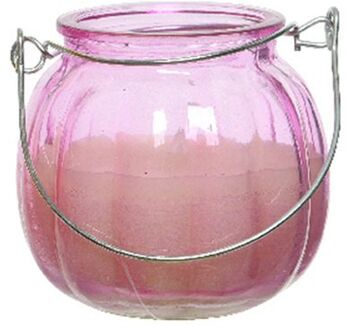 Decoris Citronella kaars - glas - roze - 15 branduren - D8 x H8 cm - geurkaarsen