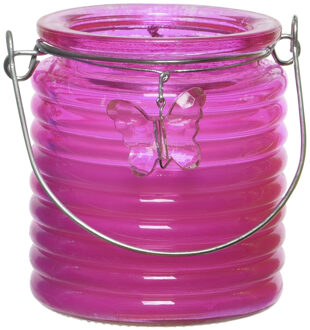 Decoris Citronella kaars - in windlicht - roze - 20 branduren - citrusgeur