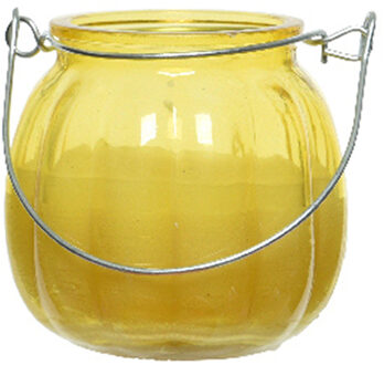 Decoris Citronella kaars voor buiten - glas - geel - 15 branduren - D8 x H8 cm - citrus geur