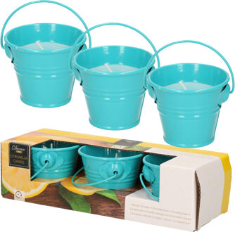 Decoris Citronella kaarsen - in zink potje - set 12x - blauw - 5 branduren