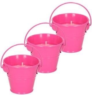 Decoris Citronella kaarsen - in zink potje - set 3x - roze - 5 branduren - geurkaarsen