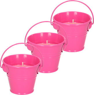 Decoris Citronella kaarsen - in zink potje - set 3x - roze - 5 branduren