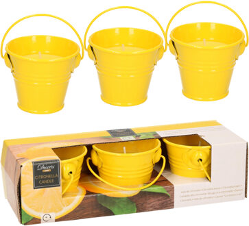Decoris Citronella kaarsen - in zink potje - set 6x - geel - 5 branduren