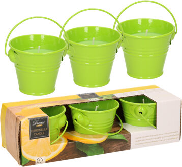 Decoris Citronella kaarsen - in zink potje - set 6x - groen - 5 branduren