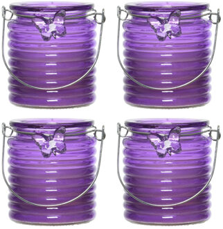 Decoris Citronella windlicht met kaars - 10x - paars - 20 branduren - citrusgeur